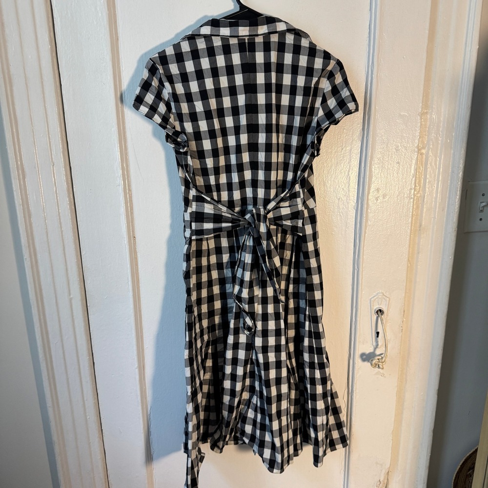 Evan-Picone Petite Black White Gingham Checkers Button Front Tie Back Dress 4P - Picture 5 of 7